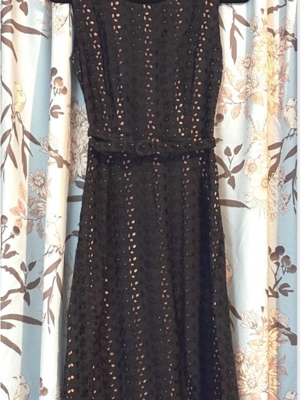 Vintage 50s Black Eyelet Lined Fitted Wiggle Pencil Dress Belt Pinup Rockabilly